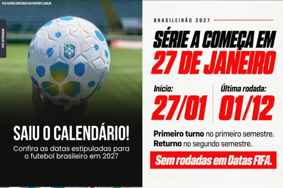 CBF divulga calendário do futebol brasileiro para 2027